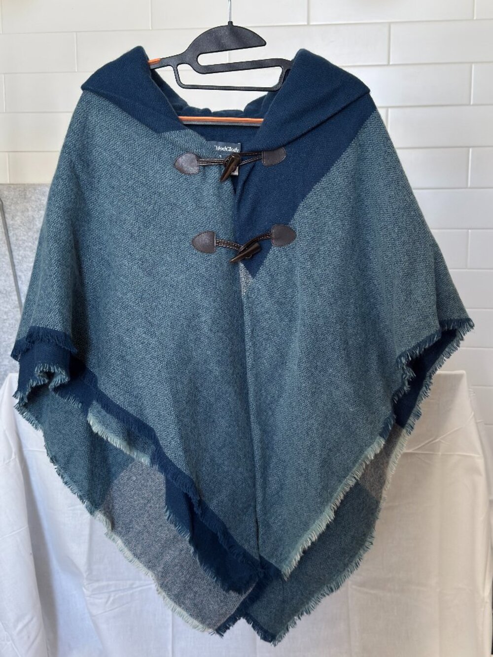 EUC ModCloth Blue Cozy Hooded Poncho OS
